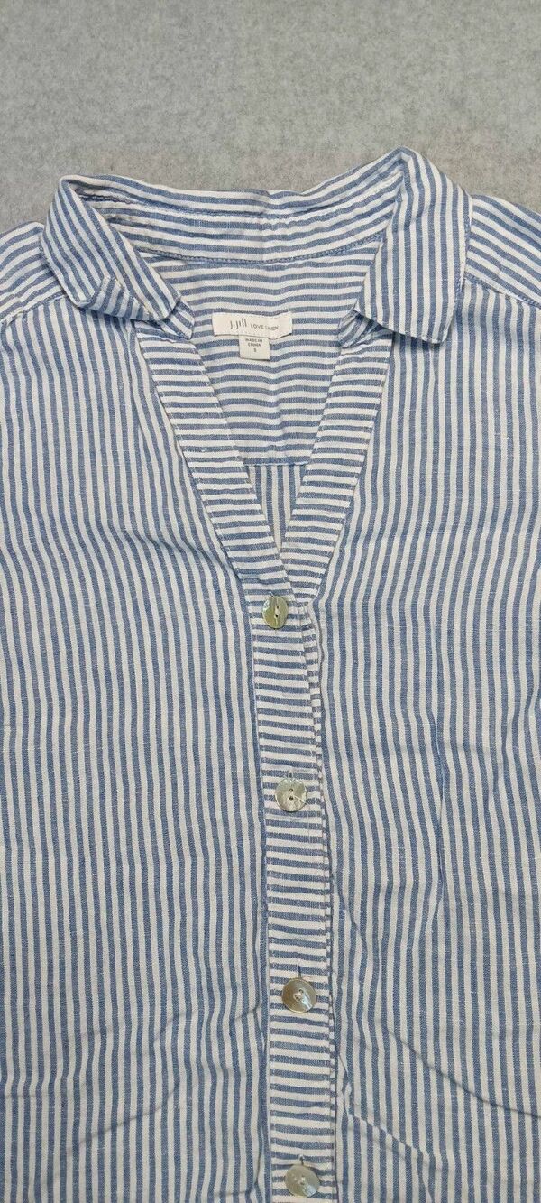 J Jill Love Linen sleeveless Button Up Tunic Womens Size S Blue White Stripes - Picture 3 of 10